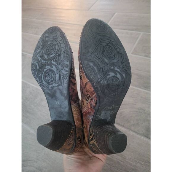 L'Artiste by Spring Step Floral Ankle Boots Waterlily Brown Zipper Leather Size - Picture 4 of 9